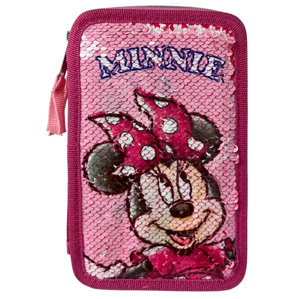 Astuccio Scuola Minnie DISNEY Multiscomparto 3 Zip Paillettes Reversibili Pennareli Giotto - Min1225