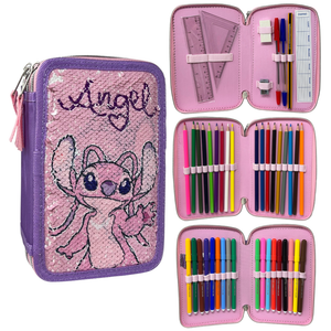 Astuccio Scuola Angel DISNEY Lilo & Stitch Multiscomparto 3 Zip Paillettes Reversibili Pennareli Giotto - Lst0996-G