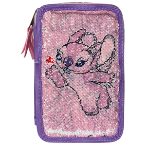 Astuccio Scuola Angel DISNEY Lilo & Stitch Multiscomparto 3 Zip Paillettes Reversibili Pennareli Giotto - Lst0996-G