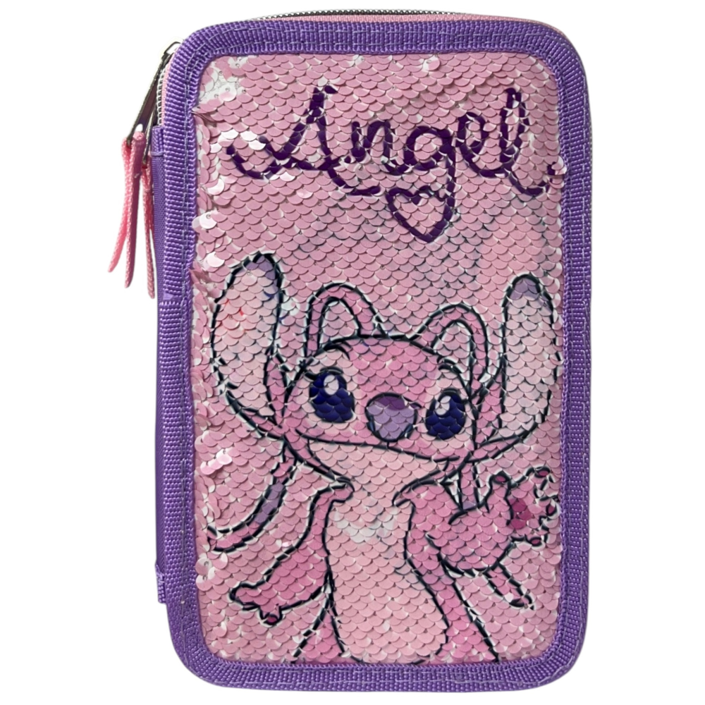 Astuccio Scuola Angel DISNEY Lilo & Stitch Multiscomparto 3 Zip Paillettes Reversibili Pennareli Giotto - Lst0996-G