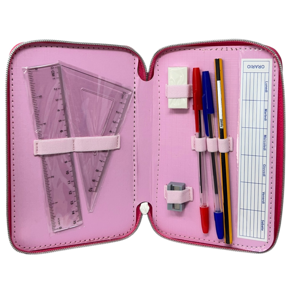 Astuccio Scuola Principesse DISNEY Multiscomparto 3 Zip Paillettes Reversibili Pennareli Giotto - Pr1225