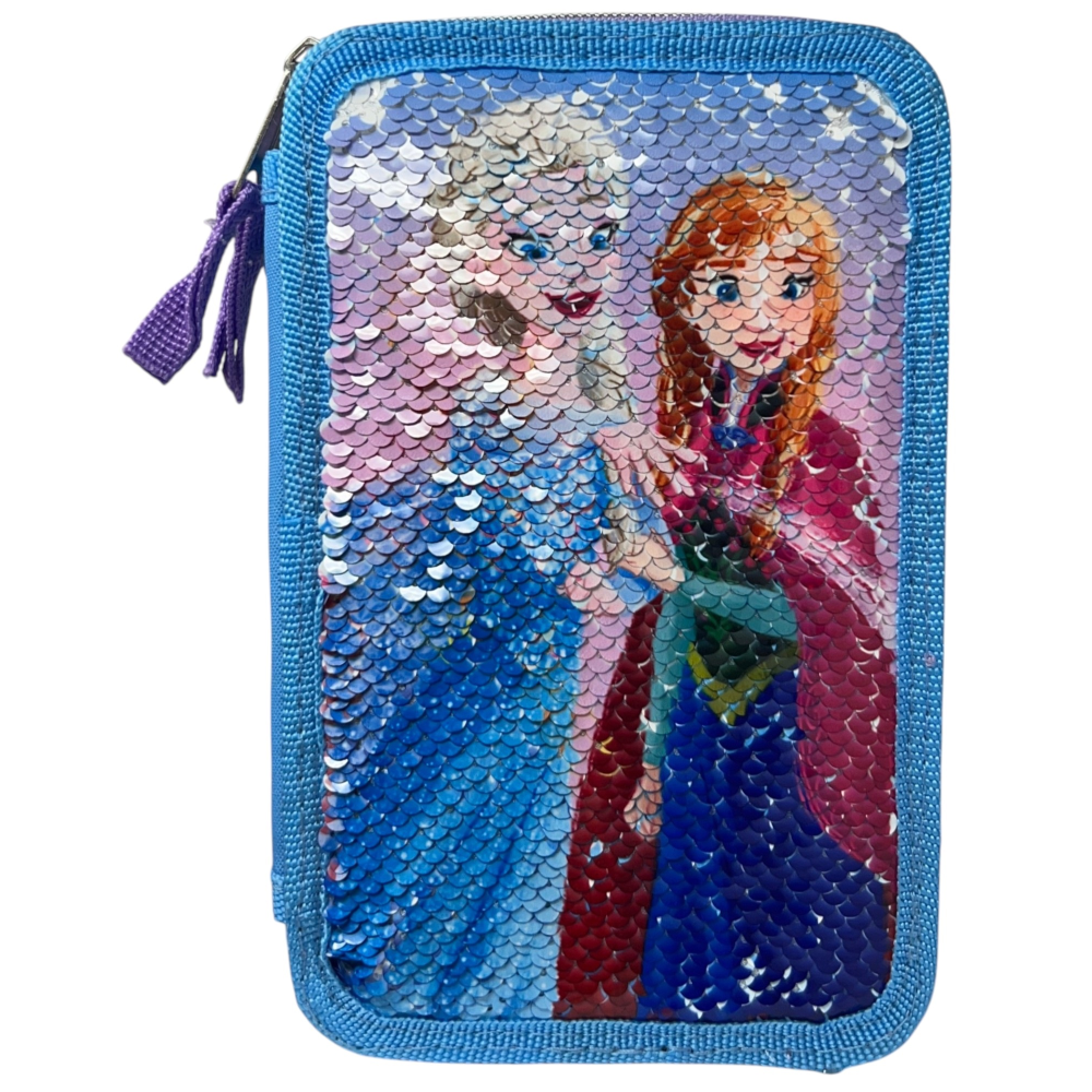 Astuccio Scuola Frozen DISNEY Multiscomparto 3 Zip Paillettes Reversibili Pennareli Giotto - Fr1225