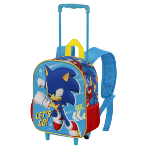 Zaino Asilo Trolley 3d Sonic Zainetto 34 CM con Carrello per Scuola Materna - 08502