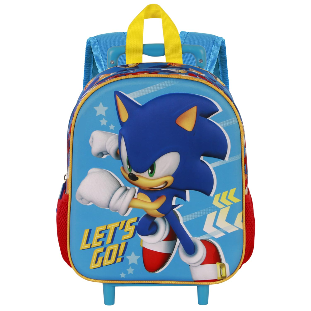 Zaino Asilo Trolley 3d Sonic Zainetto 34 CM con Carrello per Scuola Materna - 08502