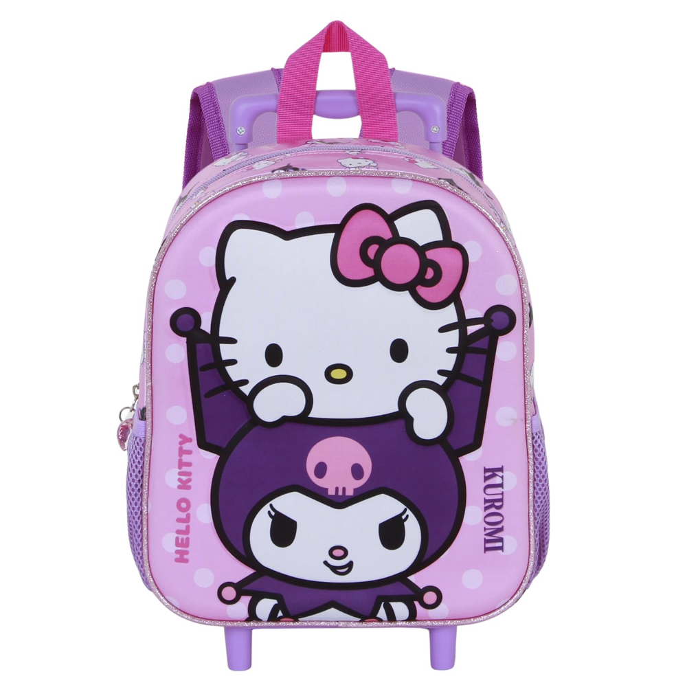 Zaino Asilo Trolley 3d Kuromi e Hello Kitty Sanrio Zainetto 34 CM con Carrello per Scuola Materna - 08522