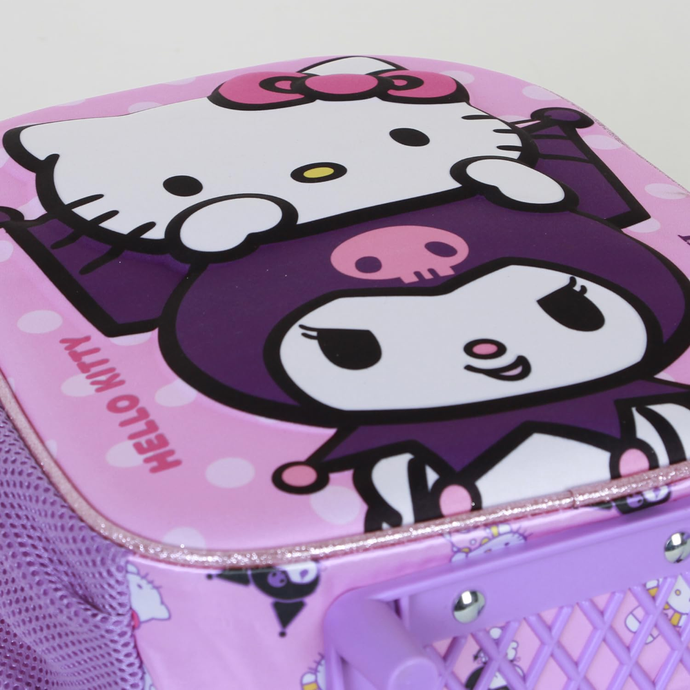 Zaino Asilo Trolley 3d Kuromi e Hello Kitty Sanrio Zainetto 34 CM con Carrello per Scuola Materna - 08522