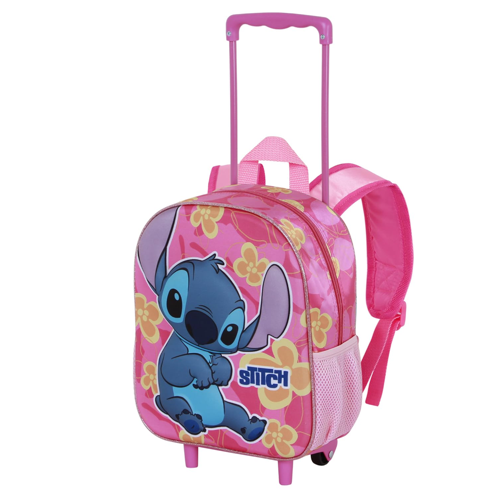 Zaino Asilo Trolley 3d Stitch Rosa DISNEY Zainetto 34 CM con Carrello per Scuola Materna - 08553