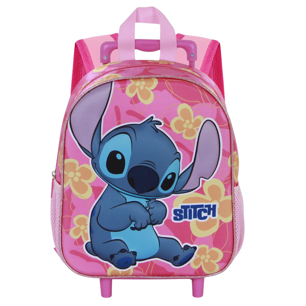 Zaino Asilo Trolley 3d Stitch Rosa DISNEY Zainetto 34 CM con Carrello per Scuola Materna - 08553
