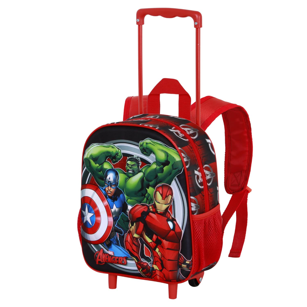 Zaino Asilo Trolley 3d Avengers MARVEL Zainetto 34 CM con Carrello per Scuola Materna - 08452
