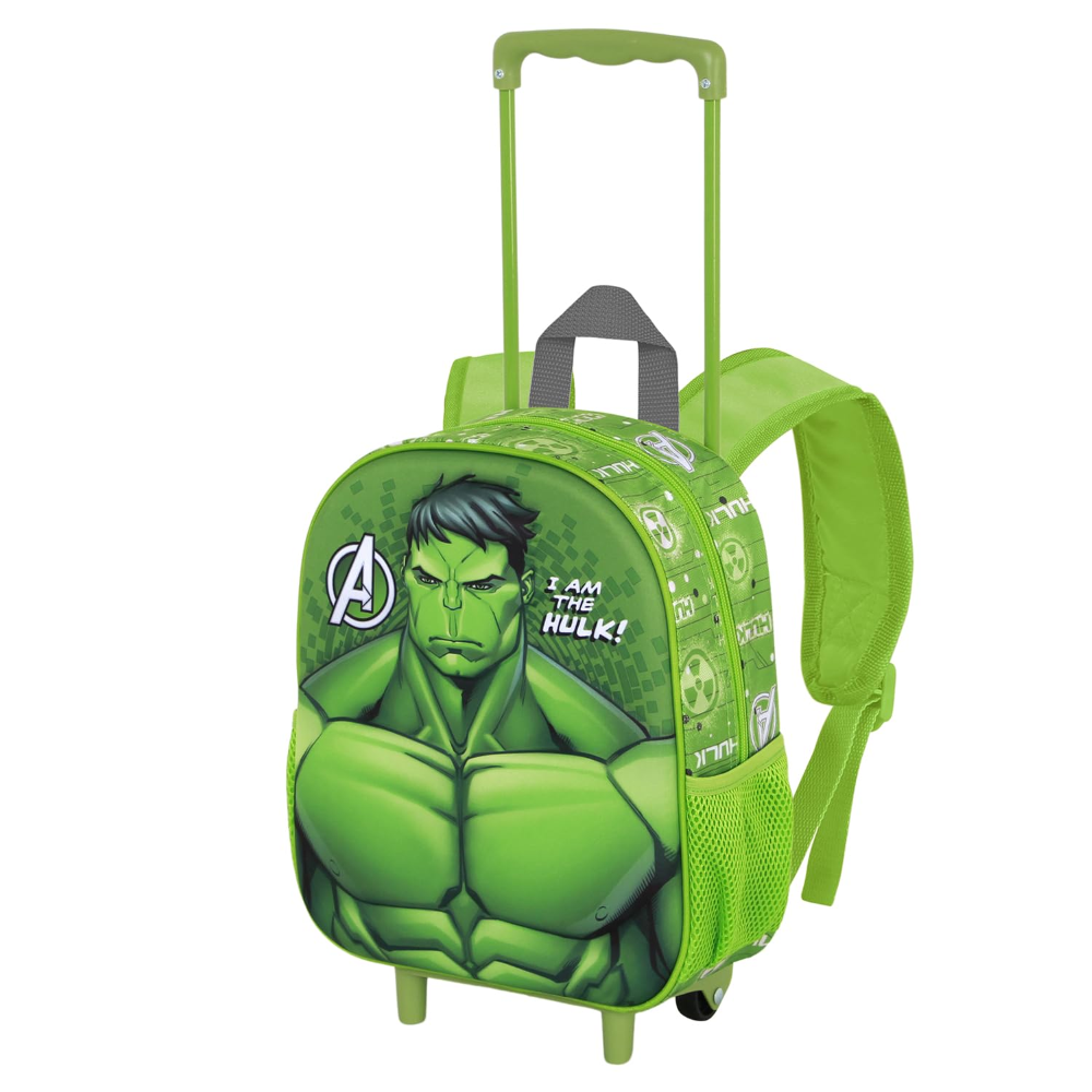 Zaino Asilo Trolley 3d Hulk MARVEL Zainetto 34 CM con Carrello per Scuola Materna - 08486
