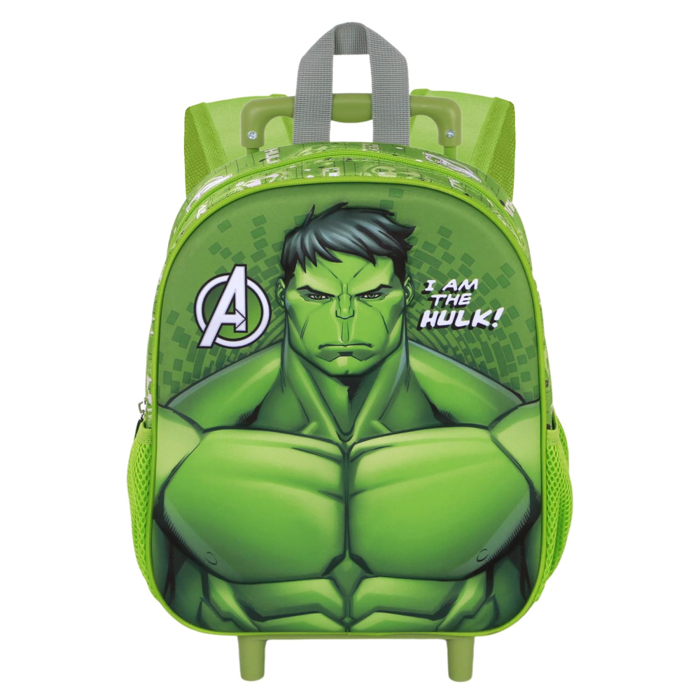 Zaino Asilo Trolley 3d Hulk MARVEL Zainetto 34 CM con Carrello per Scuola Materna - 08486