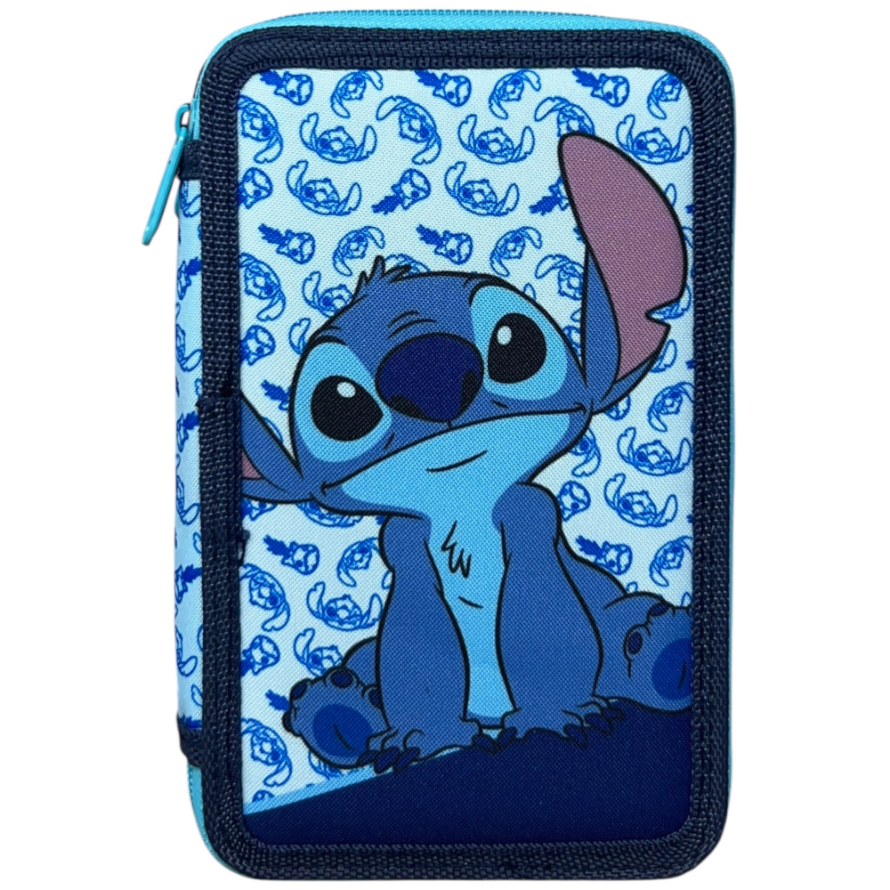 Astuccio Multiscomparto Stitch Blu DISNEY 3 Zip per la Scuola Portacolori Giotto - 000565228