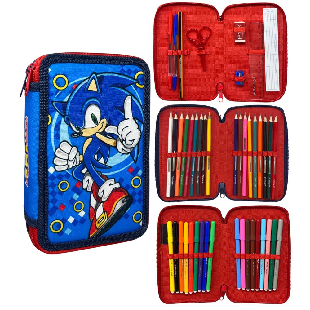 Astuccio Multiscomparto Sonic the Hedgehog 3 Zip per la Scuola Portacolori Giotto - Son36-5337