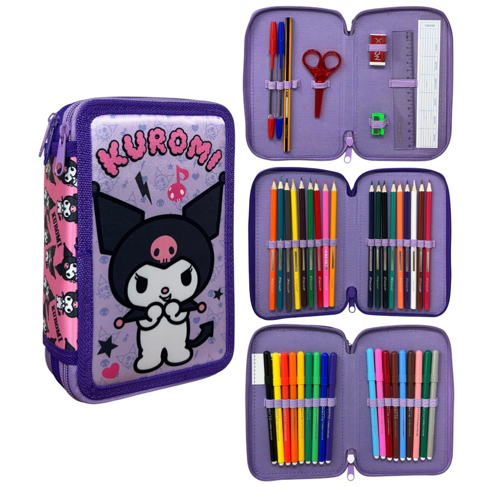 Astuccio 3 Zip Scuola Kuromi Multiscomparto Portacolori Giotto - 1004e4251