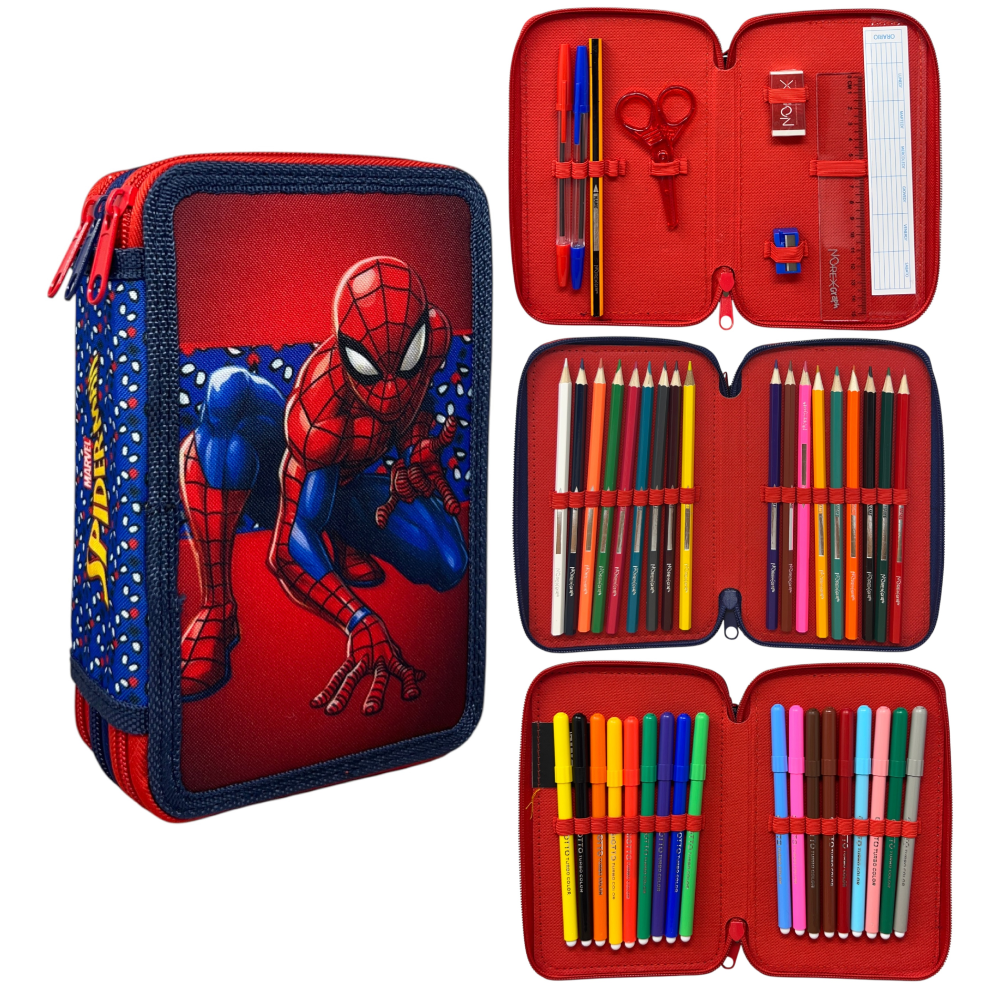 Astuccio Multiscomparto Spiderman MARVEL 3 Zip per la Scuola Portacolori Giotto - 000508613
