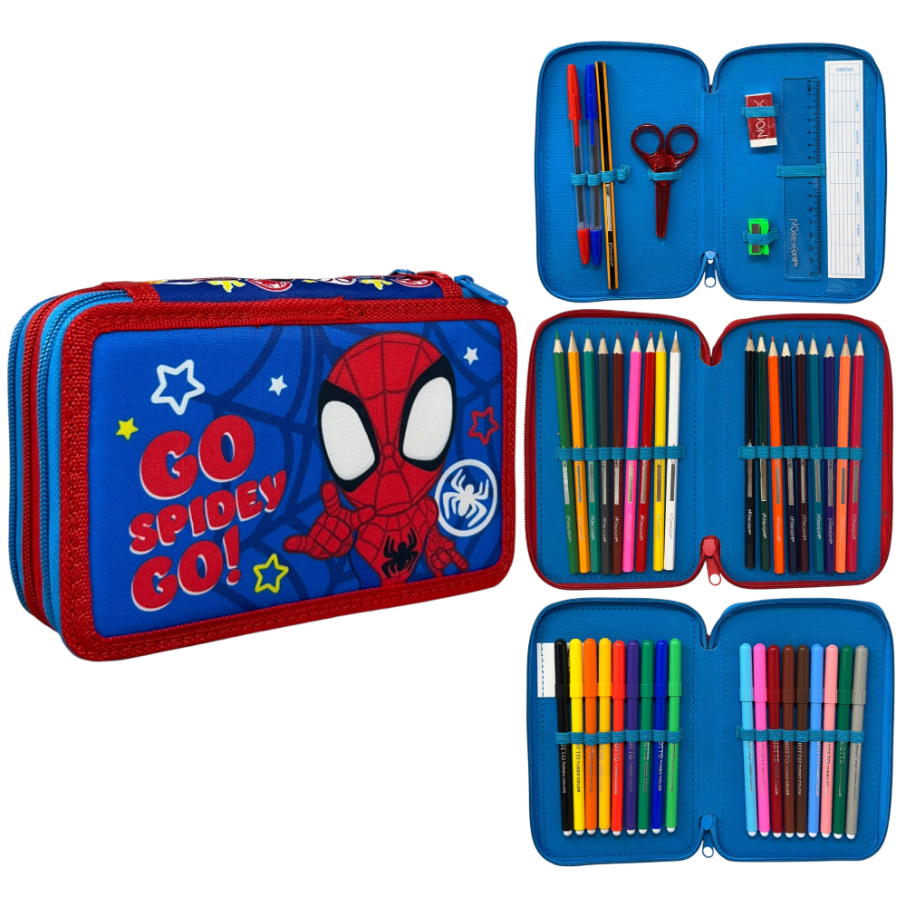 Astuccio 3 Zip Scuola Spidey MARVEL Multiscomparto Portacolori Giotto - 508575