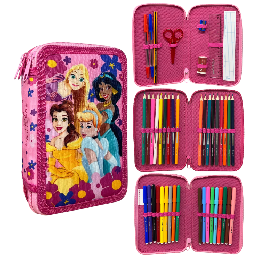 Astuccio Multiscomparto Principesse DISNEY 3 Zip per la Scuola Portacolori Giotto - 000565227