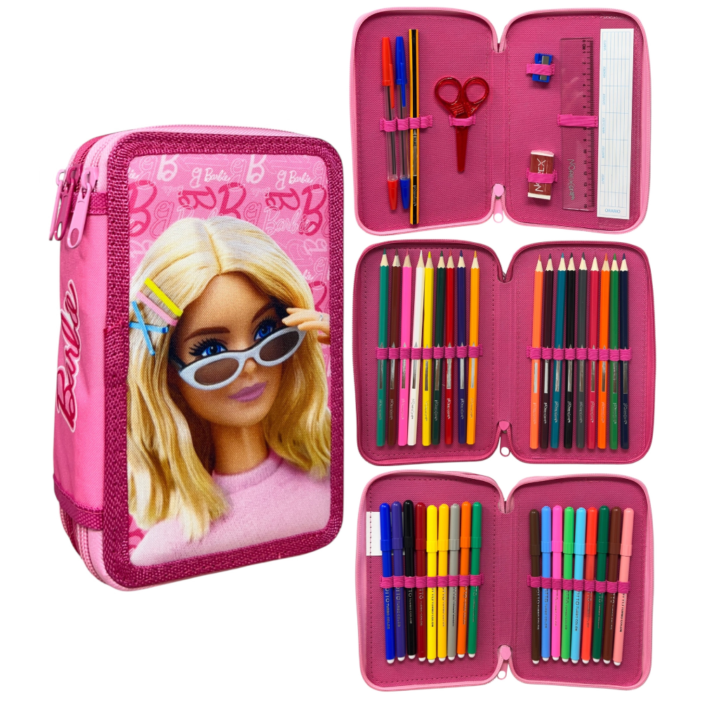 Astuccio Multiscomparto Barbie Mattel 3 Zip per la Scuola Portacolori Giotto - Bar36-5415
