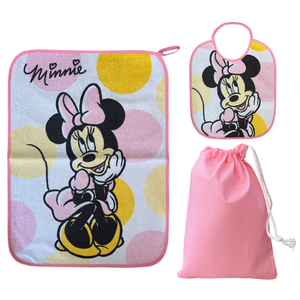 Set Asilo 3 Pezzi Minnie DISNEY Bavetta con Elastico Tovaglietta Sacca - Min1755