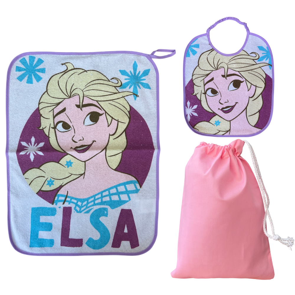 Set Asilo 3 Pezzi Frozen DISNEY Bavetta con Elastico Tovaglietta Sacca - Fro-1