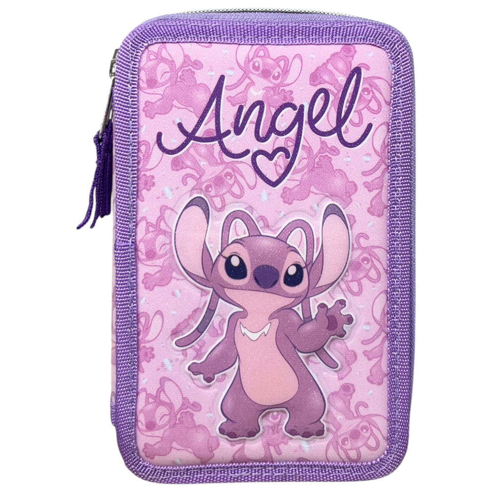 Astuccio Scuola Angel Stitch DISNEY Multiscomparto 3 Zip Penna Papermate Pennarelli Giotto - Lst1192-G