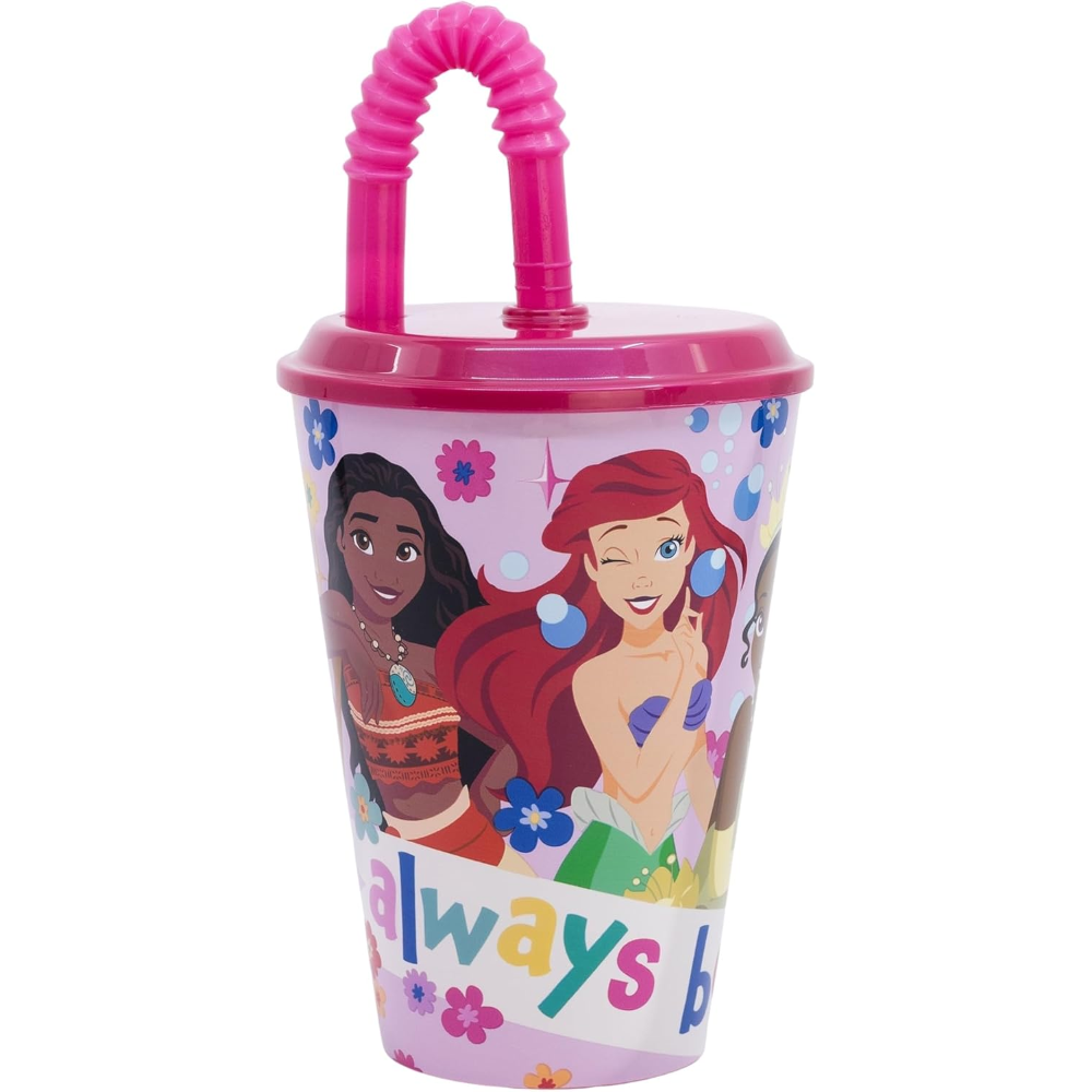 Bicchiere con Cannuccia Principesse DISNEY in Plastica Riutilizzabile Semirigida Ml.430 - St82030