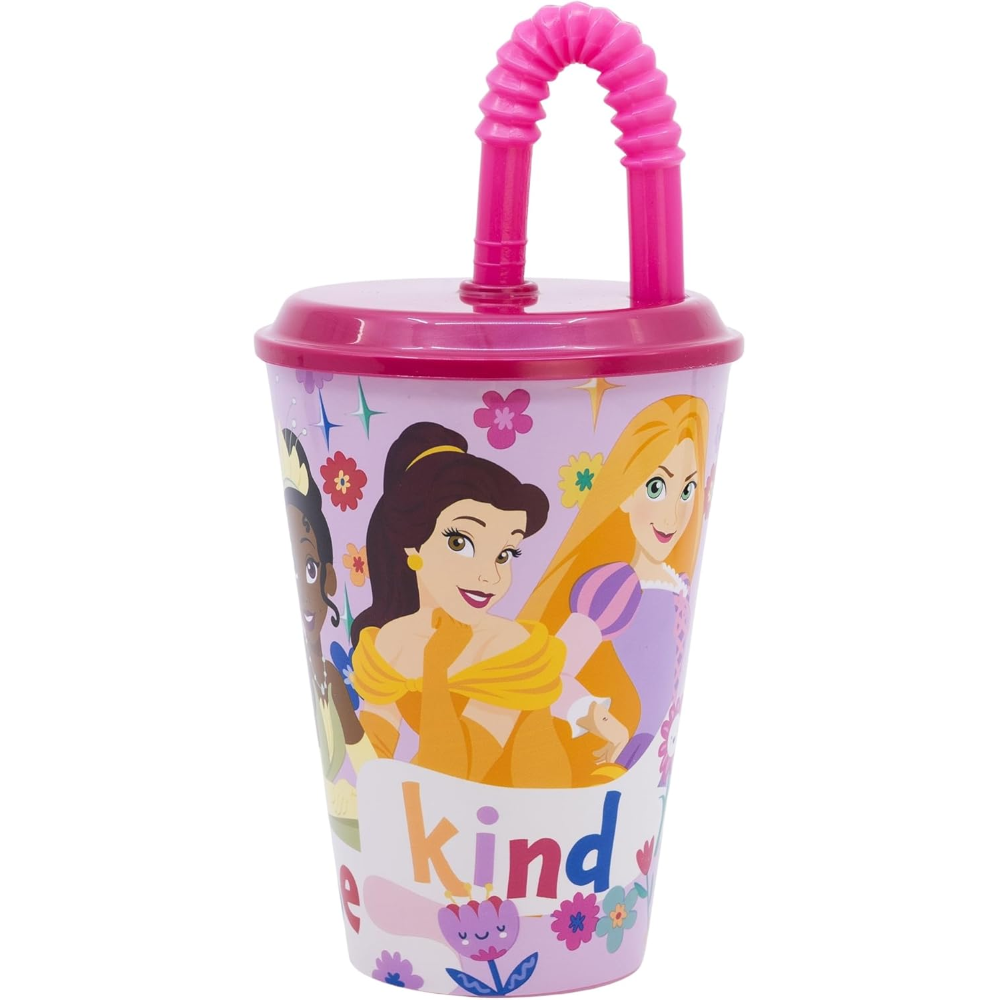 Bicchiere con Cannuccia Principesse DISNEY in Plastica Riutilizzabile Semirigida Ml.430 - St82030