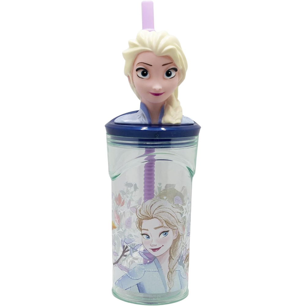 Bicchiere con Cannuccia Frozen DISNEY Personaggio Elsa 3d 360 Ml Bpa Free - St81066