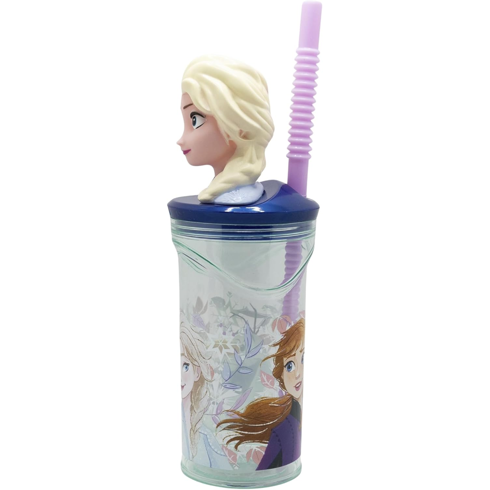 Bicchiere con Cannuccia Frozen DISNEY Personaggio Elsa 3d 360 Ml Bpa Free - St81066