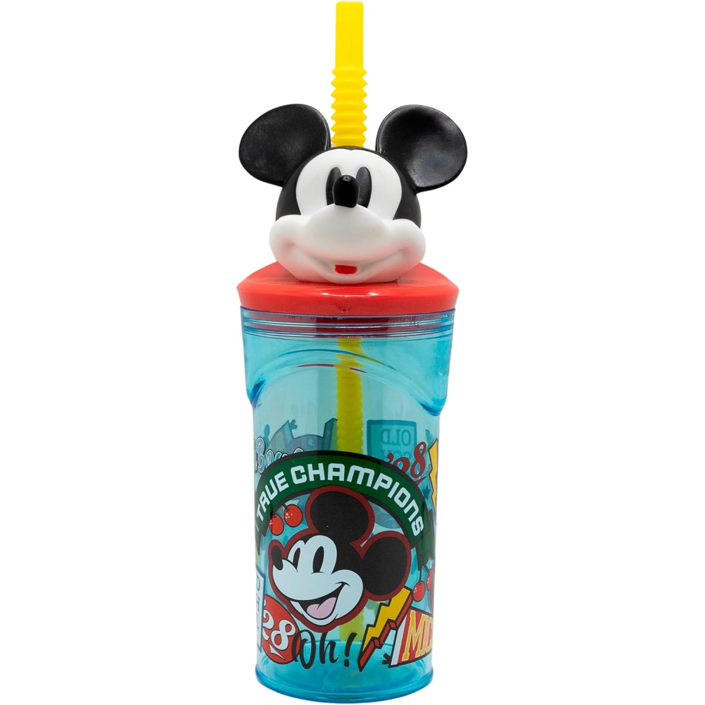 Bicchiere con Cannuccia Topolino DISNEY Personaggio 3d 360 Ml Bpa Free - St81166