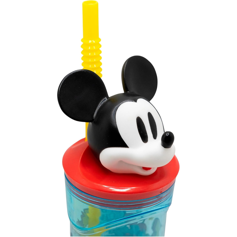 Bicchiere con Cannuccia Topolino DISNEY Personaggio 3d 360 Ml Bpa Free - St81166