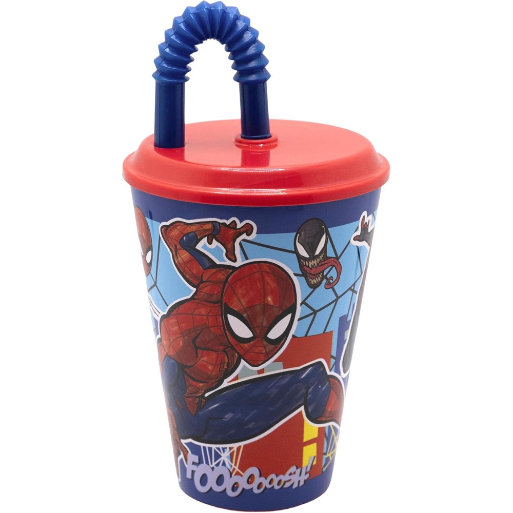 Bicchiere con Cannuccia Spiderman MARVEL in Plastica Riutilizzabile Semirigida 430 Ml - St83530
