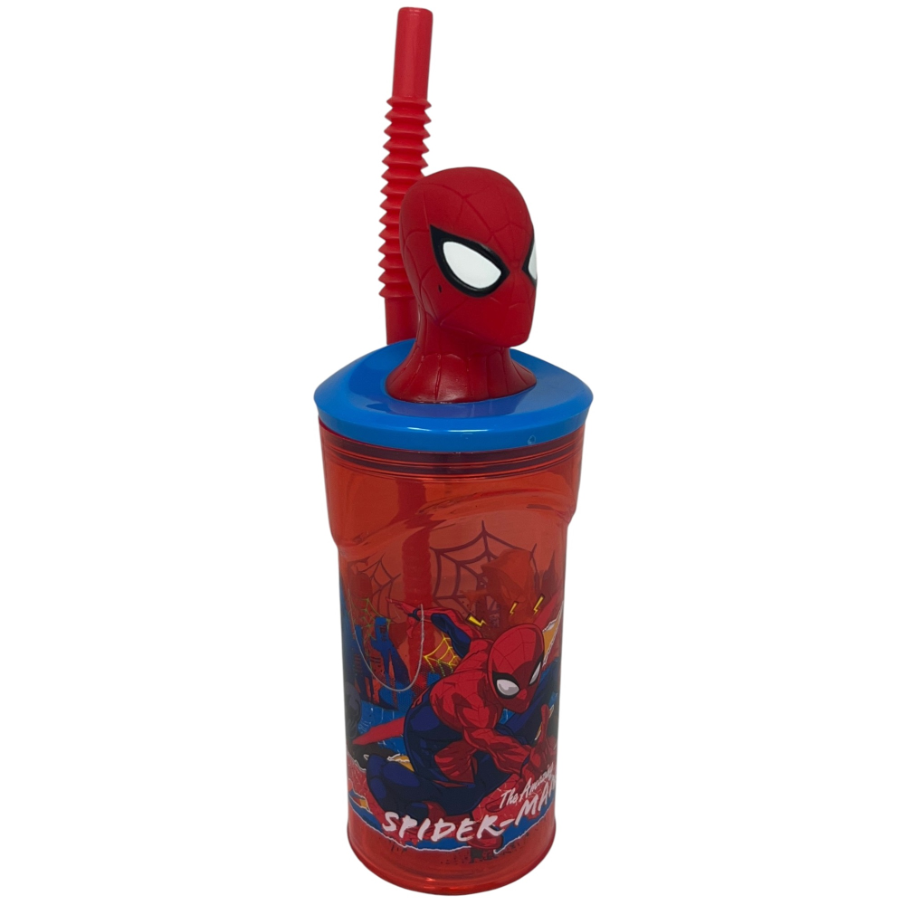 Bicchiere con Cannuccia Spiderman MARVEL Personaggio 3d 360 Ml Bpa Free - St83566
