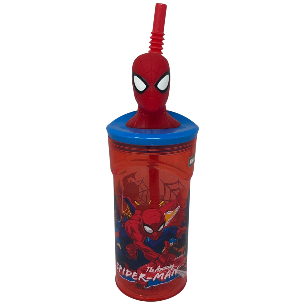Bicchiere con Cannuccia Spiderman MARVEL Personaggio 3d 360 Ml Bpa Free - St83566