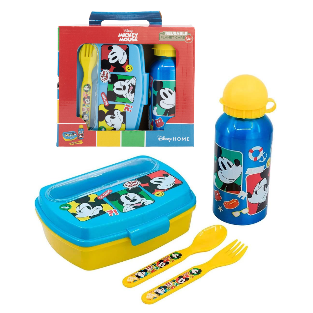 Set Pranzo Topolino DISNEY 2 Pezzi Borraccia in Alluminio e Portamerenda con Posate - St74363
