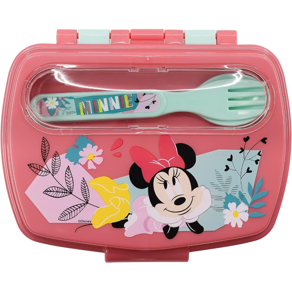 Set Pranzo Minnie DISNEY 2 Pezzi Borraccia in Alluminio e Portamerenda con Posate - St74463