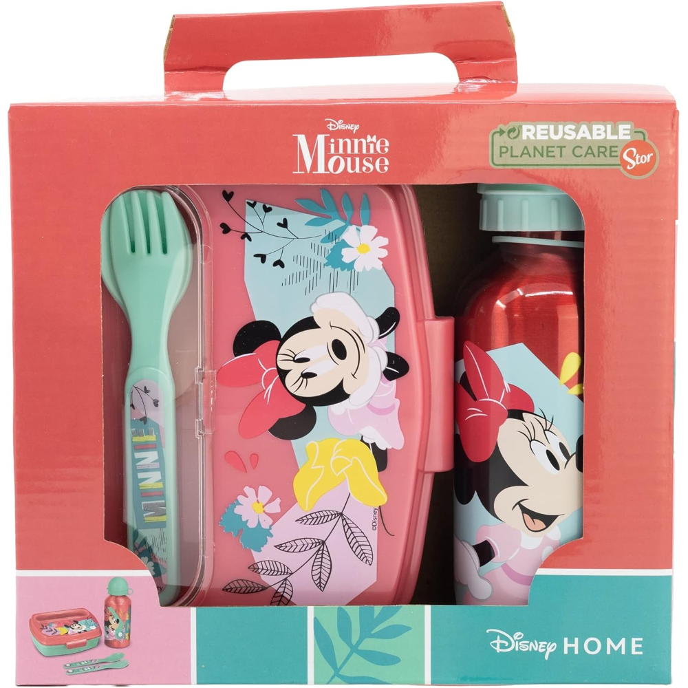 Set Pranzo Minnie DISNEY 2 Pezzi Borraccia in Alluminio e Portamerenda con Posate - St74463