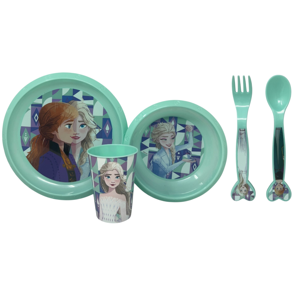 Set Pappa 5 Pezzi Frozen DISNEY in Plastica Riutilizzabile Piatti Bicchiere Posate Bpa Free - St74200