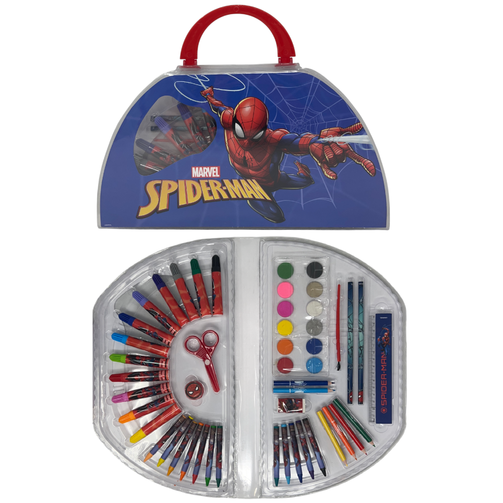 Valigetta Colori Spiderman MARVEL Set Cancelleria 51 Pezzi per Bambini - Sp1107