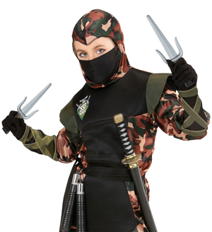 Set Armi Ninja Coppia Sai e 2 Shuriken Accessori per Abito Vestito Travestimento Carnevale Bambino