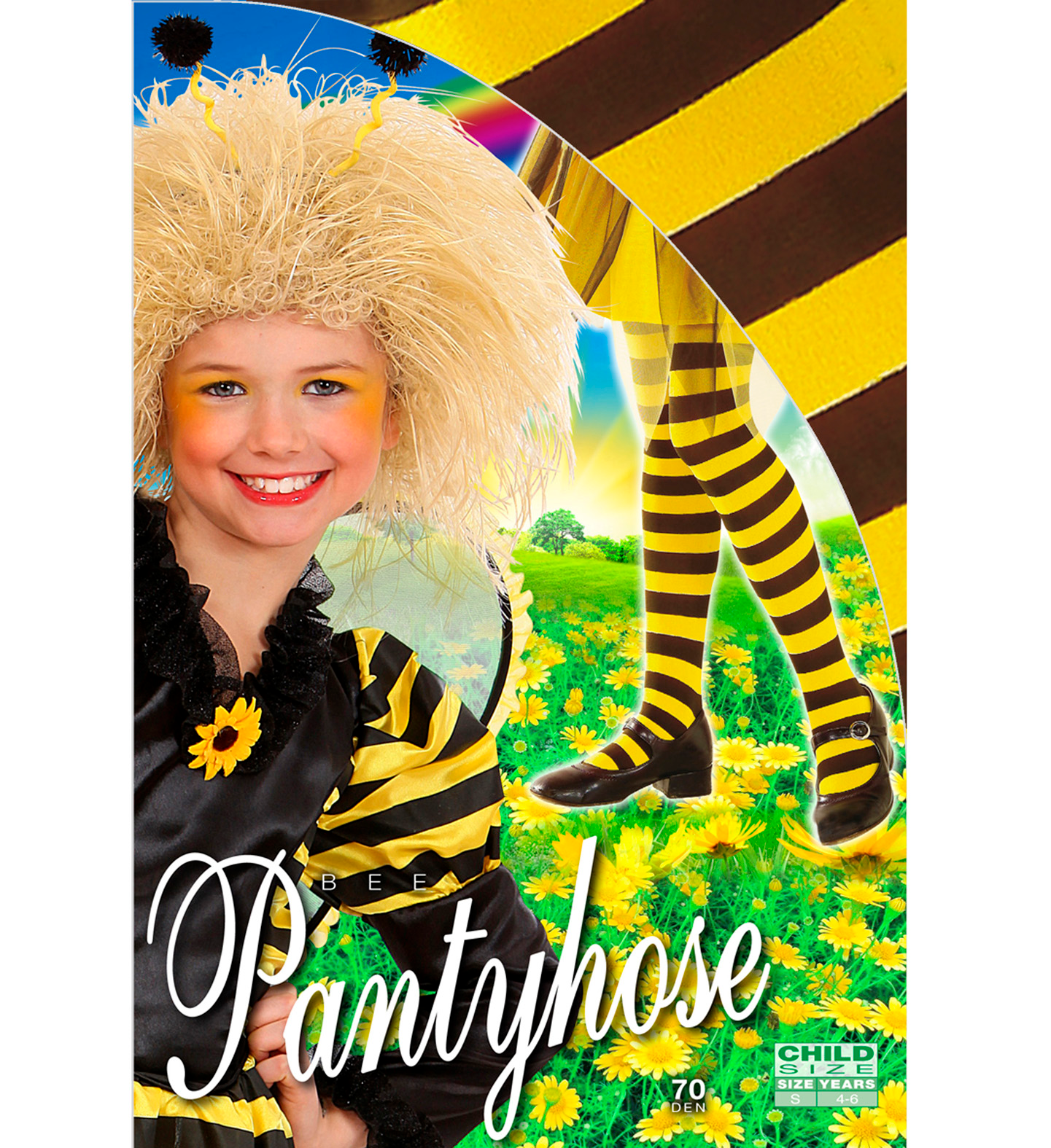 Calze Collant Ape Rigate Parigine Giallo-Nero Abito Travestimento Vestito Carnevale - 0124