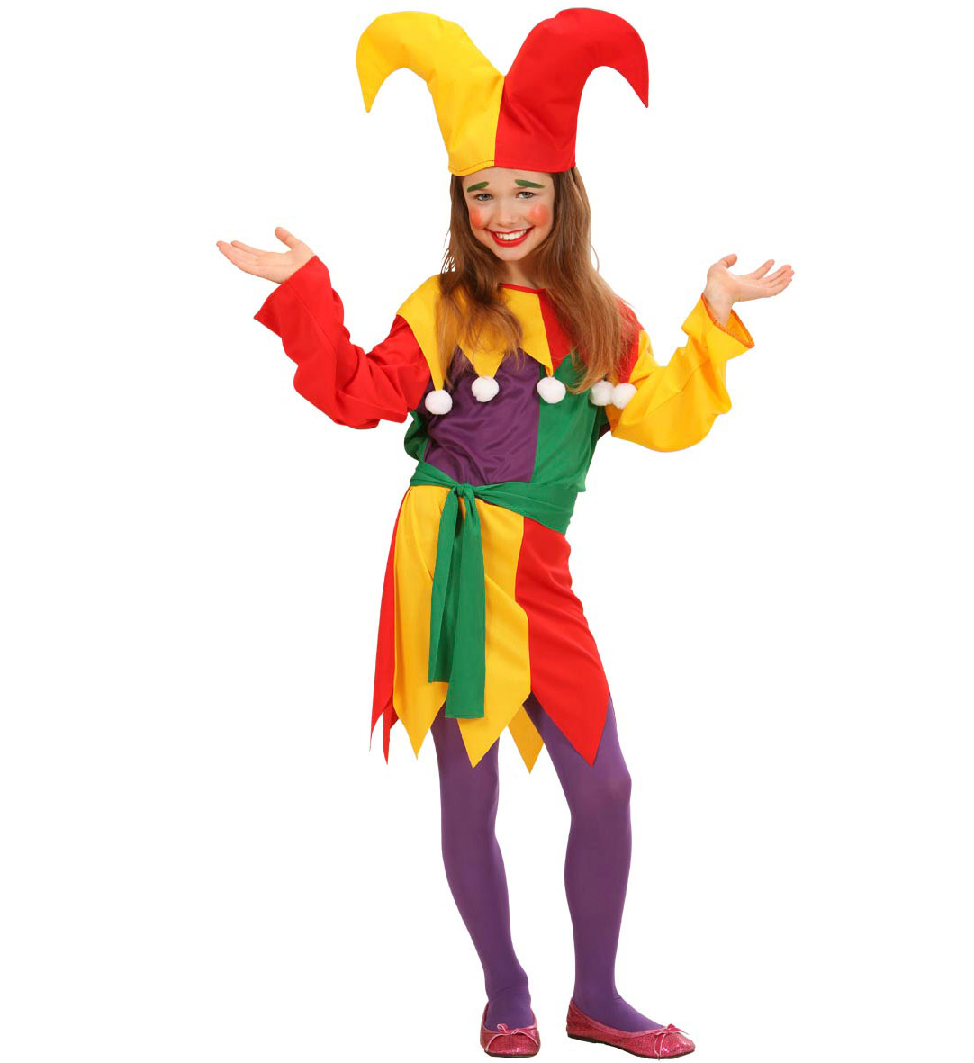 Costume Vestito Abito Travestimento Carnevale Halloween Bambina Jolly Jester - 0258
