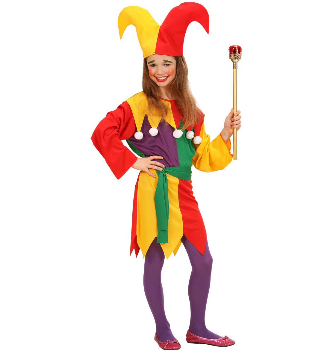 Costume Vestito Abito Travestimento Carnevale Halloween Bambina Jolly Jester - 0258