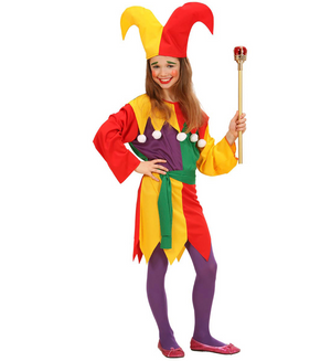 Costume Vestito Abito Travestimento Carnevale Halloween Bambina Jolly Jester - 0258