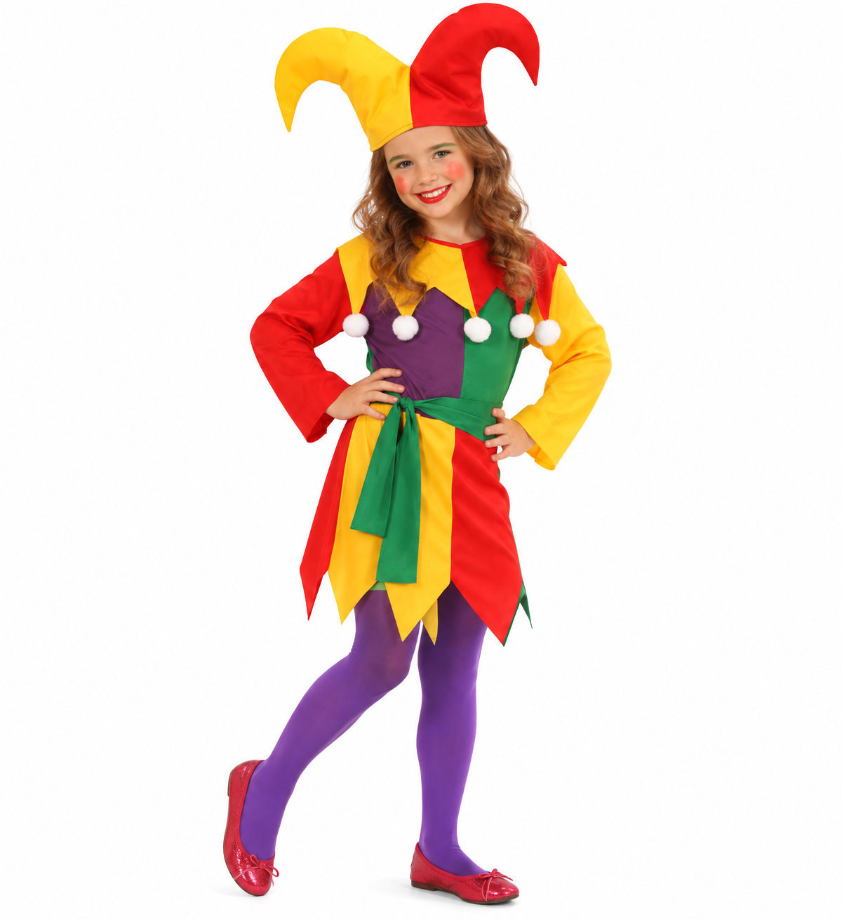 Costume Vestito Abito Travestimento Carnevale Halloween Bambina Jolly Jester - 0258