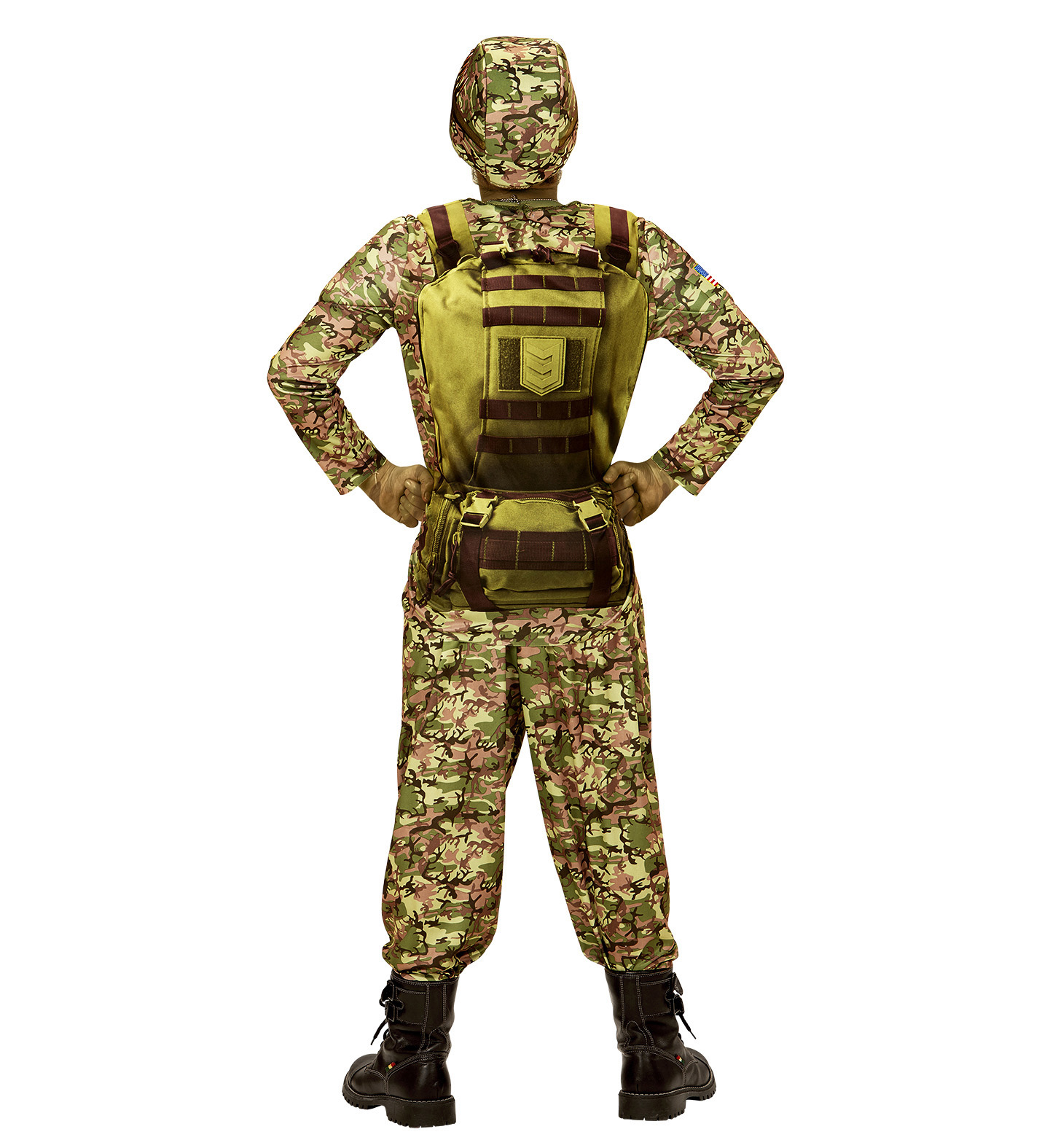 Vestito Carnevale + Accessori Soldato Power Soldier Costume Muscoli Fucile Set Trucco 8/10 Anni Travestimento - 0390+02412+7084m