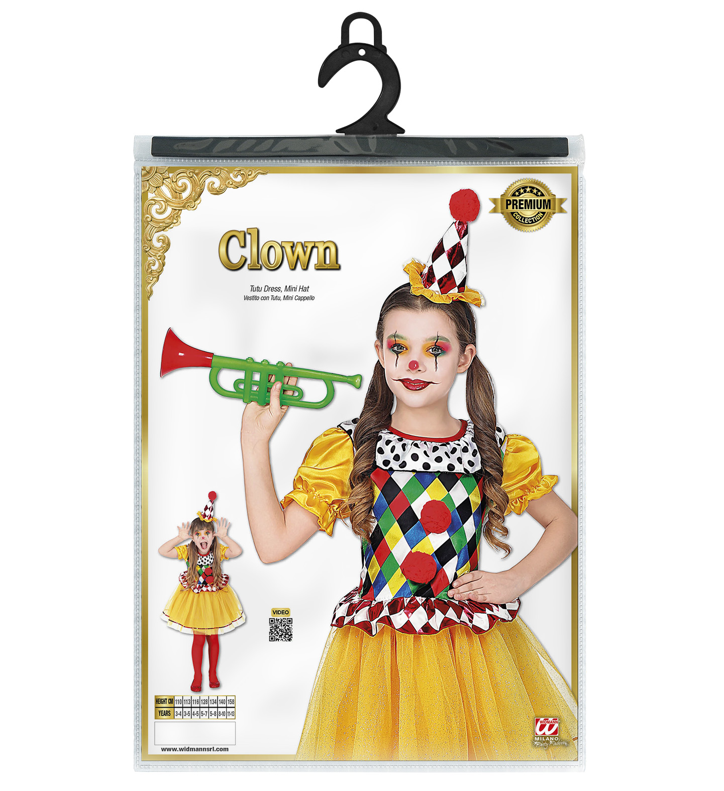 Vestito Carnevale + Accessori Clown Costume Tromba Set Trucco con Naso 5/7 Anni Travestimento - 0695+4044n+2720t