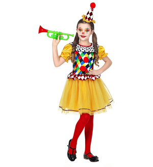 Vestito Carnevale + Accessori Clown Costume Tromba Set Trucco con Naso 4/5 Anni Travestimento - 0695+4044n+2720t