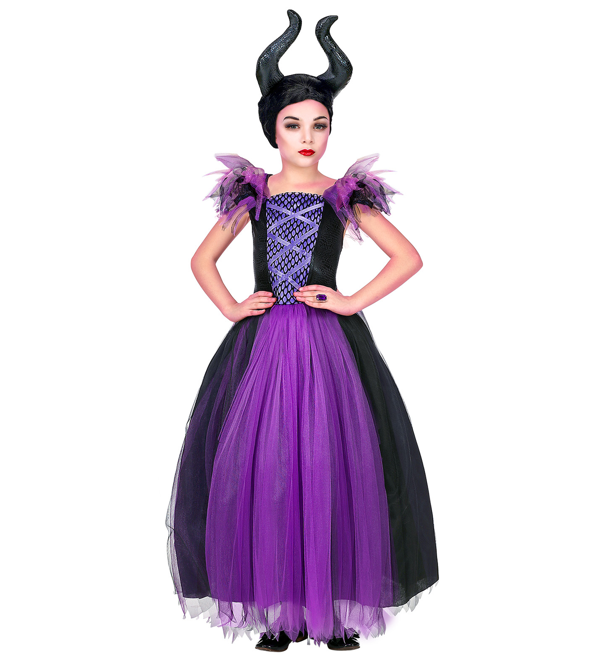 Vestito Carnevale + Accessori Malefica Abito Copricapo e Bastone Magico 11/13 Anni Travestimento - 7024+52815