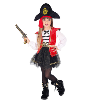 Vestito Carnevale + Accessori Capitano Pirata Vestito Cappello Sciabola 4/5 Anni Travestimento - 0698+7007b